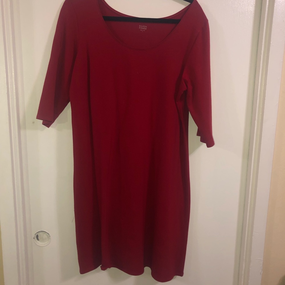 Eileen Fisher red quarter sleeve dress size L